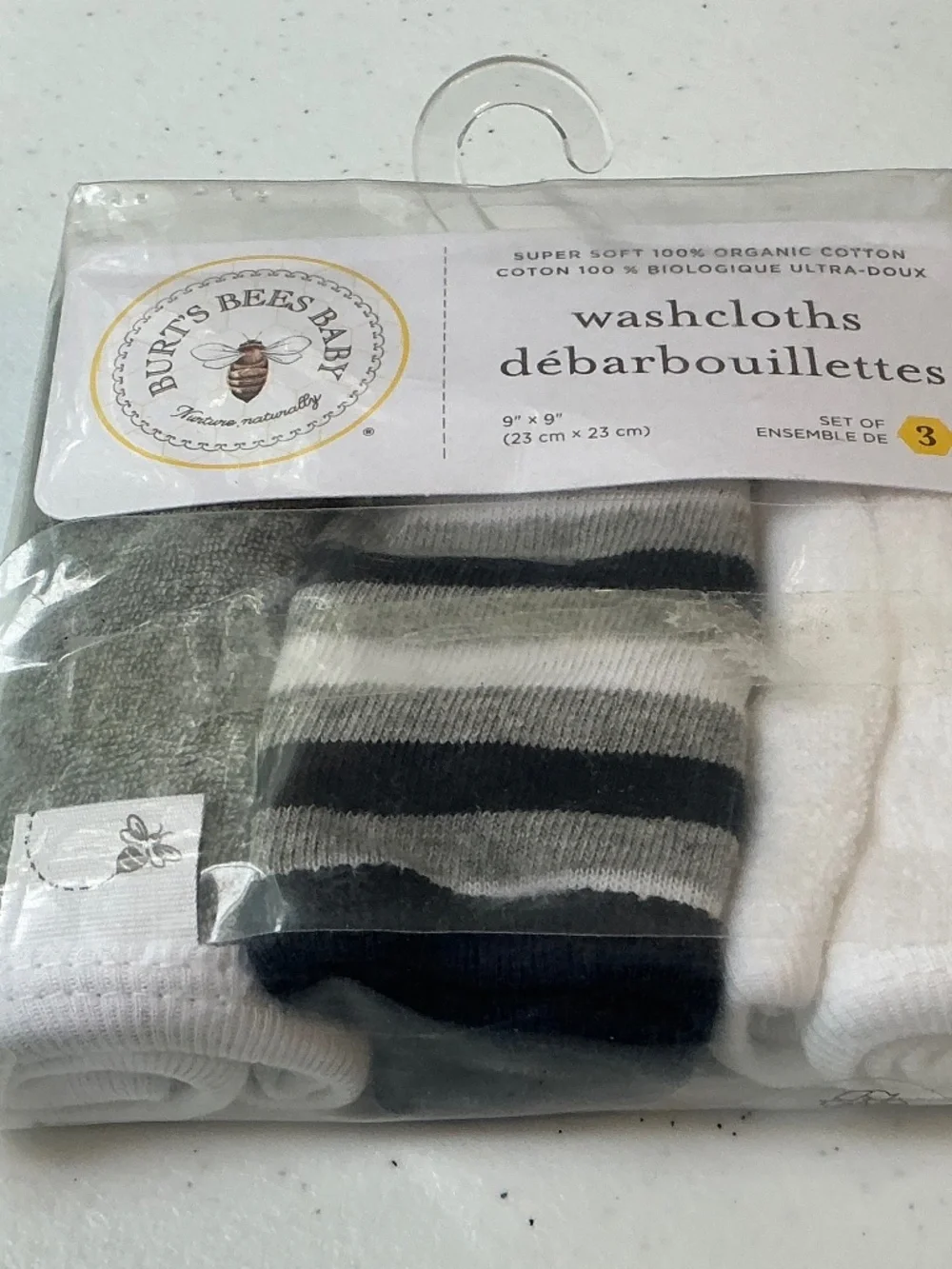 Burts Bees Soft 100% Organic Cotton Baby Washcloths Set of 3 New